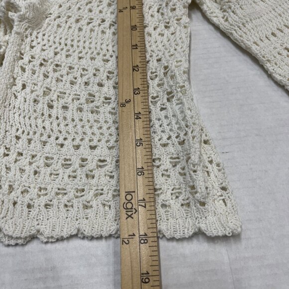 L Space Cardigan L White Crochet Open Knit Cropped Tie Front‎ Boho Hippie Beach - Picture 10 of 11